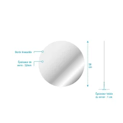 Aurlane Miroir salle de bain ROND - Diamètre 50cm - GO* Miroir Simple