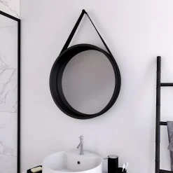 Aurlane Miroir salle de bain Rond type Barbier - Noir - Diamètre 50 cm* Miroir Simple