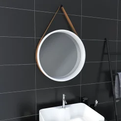 Aurlane Miroir salle de bain rond type barbier diamètre 50 cm - BARBER WHITE
