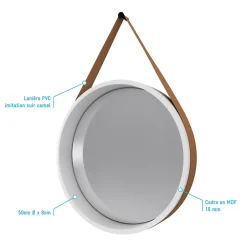 Aurlane Miroir salle de bain rond type barbier diamètre 50 cm - BARBER WHITE