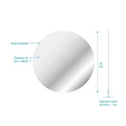 Aurlane Miroir salle de bain ROND - Diamètre 70cm - GO* Miroir Simple