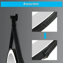 AICA Sanitaire Miroir salle de bain rond LED 50cm tricolore + anti-buée + dimmable + mémoire,avec ceinture en cuir amovible,noir,* Miroir Lumineux