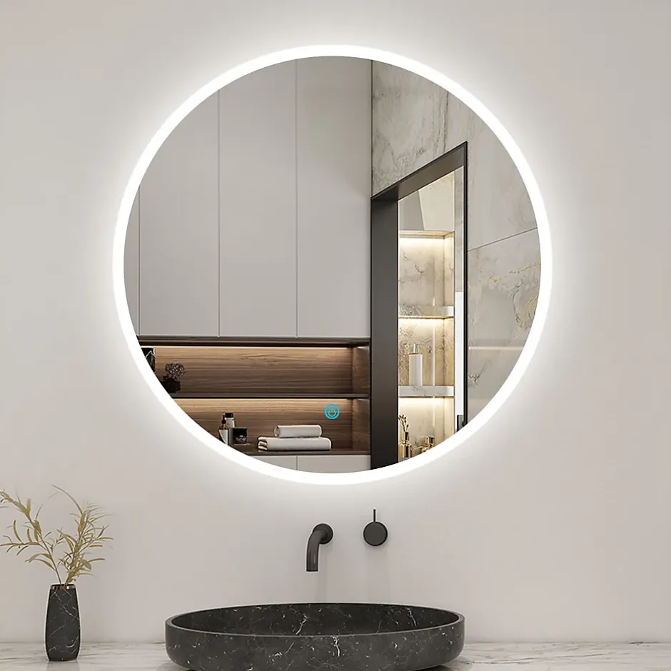 AICA Sanitaire Miroir salle de bain rond LED 60cm, IP44,* Miroir Lumineux