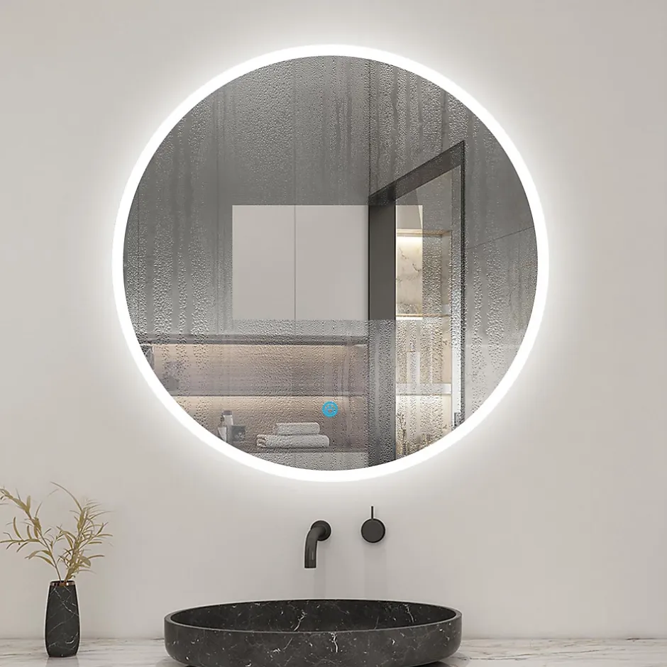 AICA Sanitaire Miroir salle de bain rond LED 60cm, IP44,* Miroir Lumineux