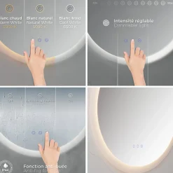 Saniverre Miroir salle de bain VEKIO LED lumineux rond 80 cm diam. fonction anti-buée + intensité & couleur réglables -