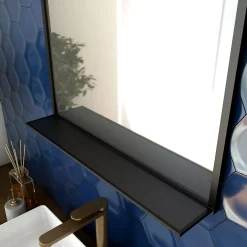Aurlane Miroir salle de bain 80x60cm - laqué noir mat avec étagères - FRAMED MIRROR