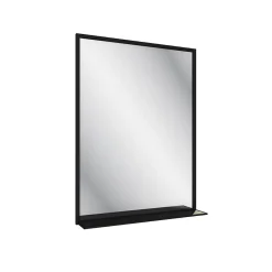 Aurlane Miroir salle de bain 80x60cm - laqué noir mat avec étagères - FRAMED MIRROR