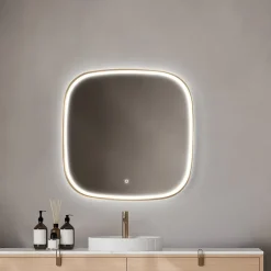 MPGlass Miroir salle de bains éclairant à LED cadre doré carré l.80 x H.80 x P.4 cm, anti-buée, Céleste* Miroir Lumineux