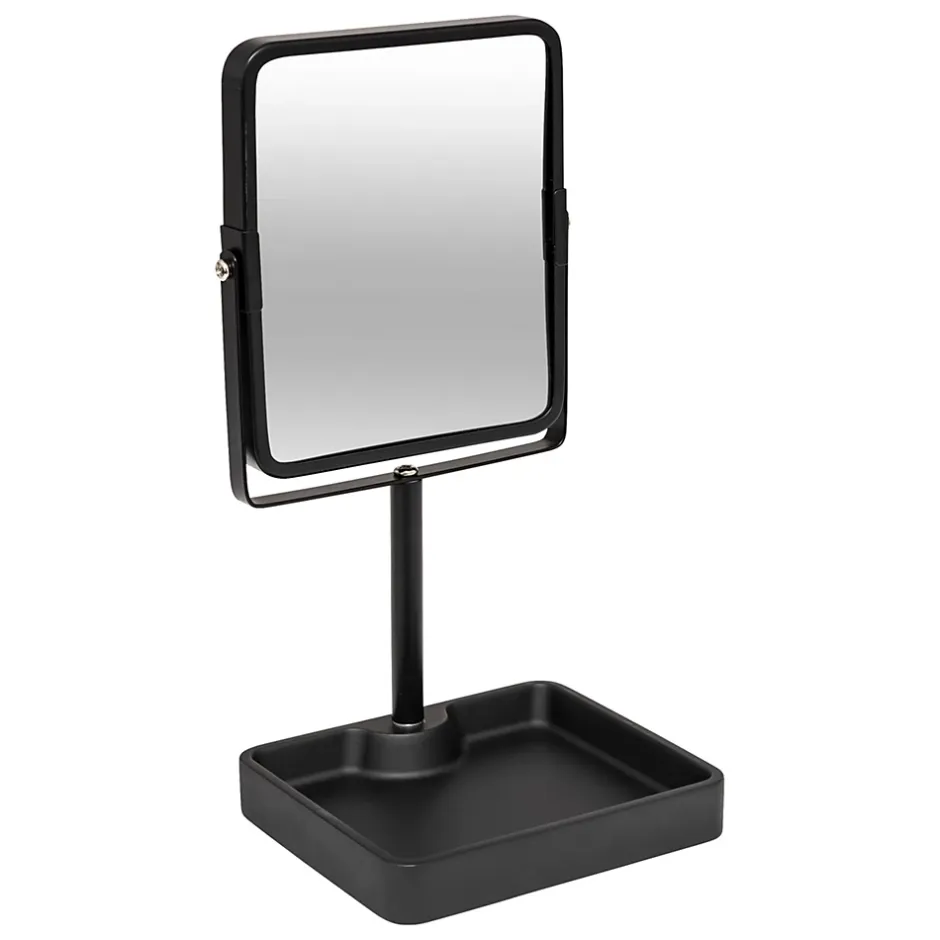 5five Simply Smart Miroir salle de bains grossissant x3 et pivotant en métal noir avec plateau l.15,2 x H.30 x P.12,8 cm, Glass