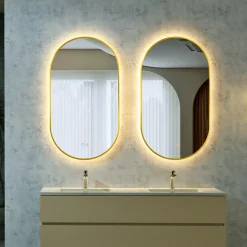 Ledimex Miroir Salle de Bains Lumineux TOKYO Anti-Buée et Eclairage Triled Tactile On/Off Or Brossé 50x90* Miroir Lumineux