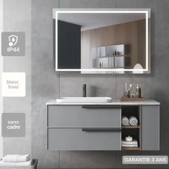 Ledimex Miroir Salle de Bains Lumineux FRANCIA avec Eclairage Frontal et Rétro-Eclairé 90x80* Miroir Lumineux