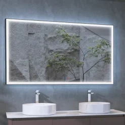 Ledimex Miroir Salle de Bains Lumineux SUIZA Anti-Buée et Eclairage Frontal Triled Tactile On/Off Noir Mat 70x80cm