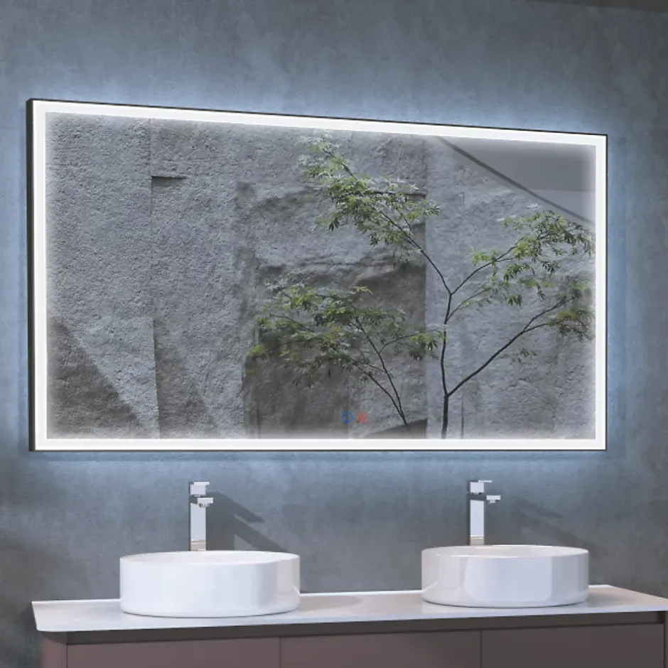 Ledimex Miroir Salle de Bains Lumineux SUIZA Anti-Buée et Eclairage Frontal Triled Tactile On/Off Noir Mat 70x80cm