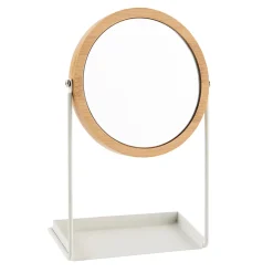 Levasseur Miroir salle de bains, rond, à poser, en bambou et métal blanc Garden* Miroir Simple