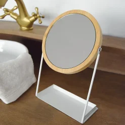 Levasseur Miroir salle de bains, rond, à poser, en bambou et métal blanc Garden* Miroir Simple