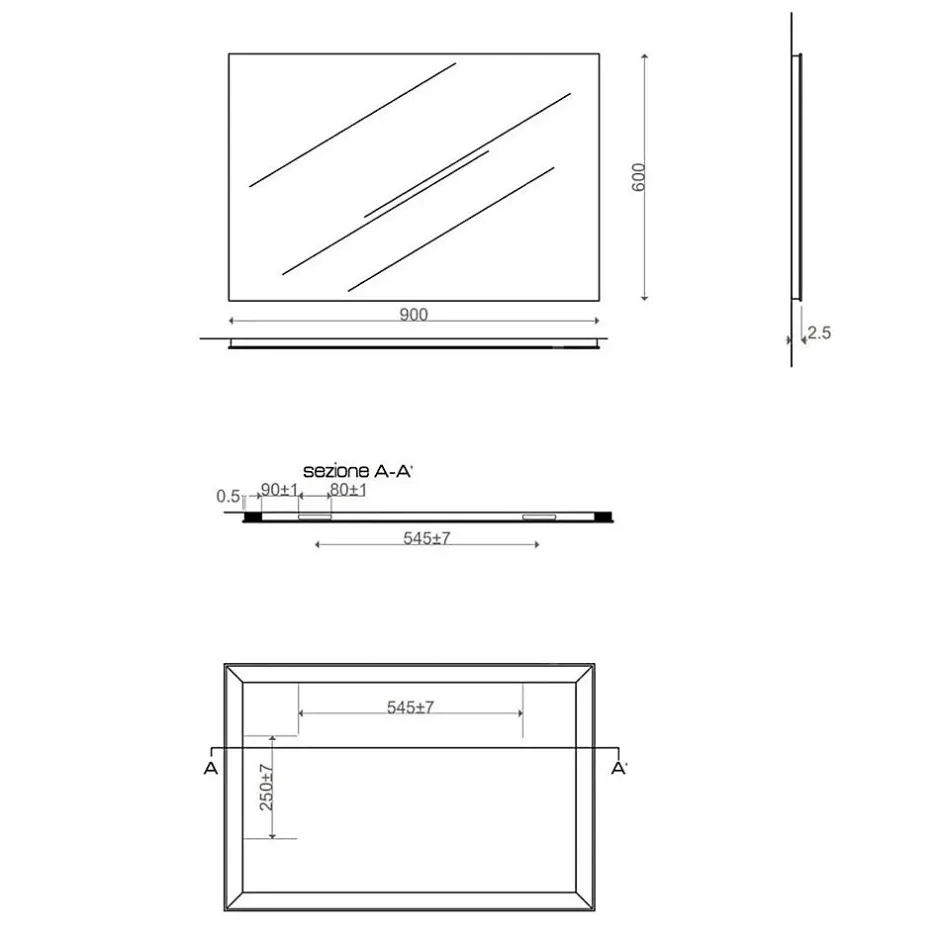 Kiamami Valentina Miroir Simple 90X60 Avec Bordure Lissée Anti-Coupure