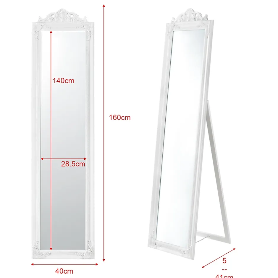 Helloshop26 Miroir sur pied inclinable 160 x blanc* Miroir Simple