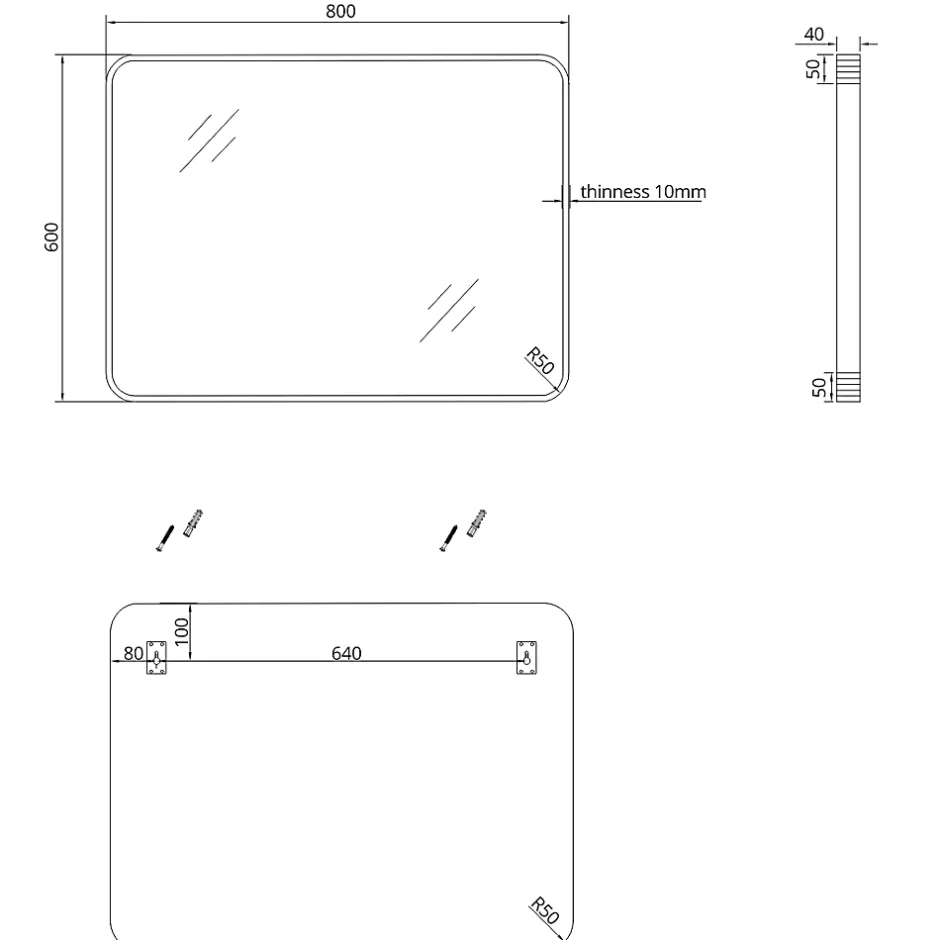 Essebagno Miroir 80x60 noir mat Muséa* Miroir Simple