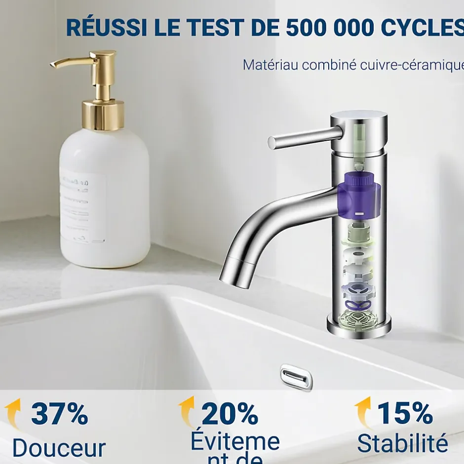 AICA Sanitaire Mitigeur acier inoxydable 304, pour cuisine/salle de bain/lavabo/toilettes invités, avec tuyau, eau chaude/froide, argent* Robinet Lavabo Et Vasque