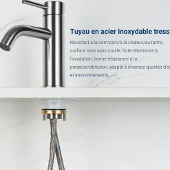 AICA Sanitaire Mitigeur acier inoxydable 304, pour cuisine/salle de bain/lavabo/toilettes invités, avec tuyau, eau chaude/froide, argent* Robinet Lavabo Et Vasque