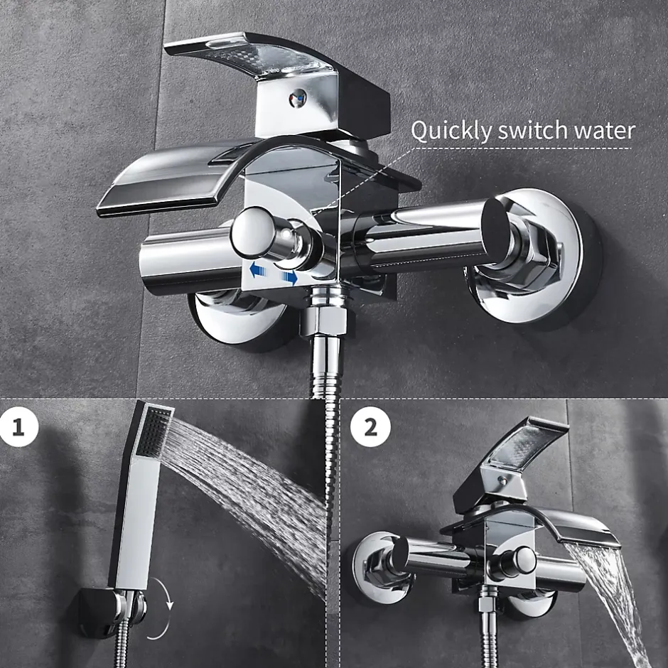 Auralum Max Mitigeur baignoire avec douchette Salle de Bain Robinet de baignoire Douchette Chrome