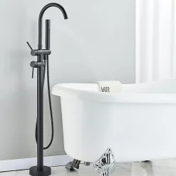 Signature Mitigeur baignoire îlot Noir mat, Bec cascade, Douchette, Laiton massif* Robinet De Baignoire