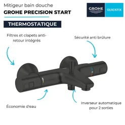 Grohe Mitigeur bain douche thermostatique Precision Start noir