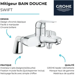 Grohe Mitigeur bain mécanique Bauloop avec ensemble de douche Vitalio Start avec colonnettes* Robinet De Baignoire