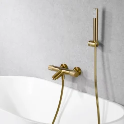 Imex Mitigeur Bain/Douche Anti-Calcaire Thermostatique Or Brossé LINE BTD038-4OC* Robinet De Baignoire
