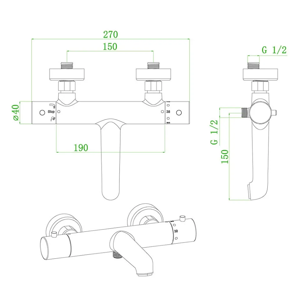Essebagno Mitigeur bain-douche thermostatique cuivre brossé Luisa* Robinet De Baignoire