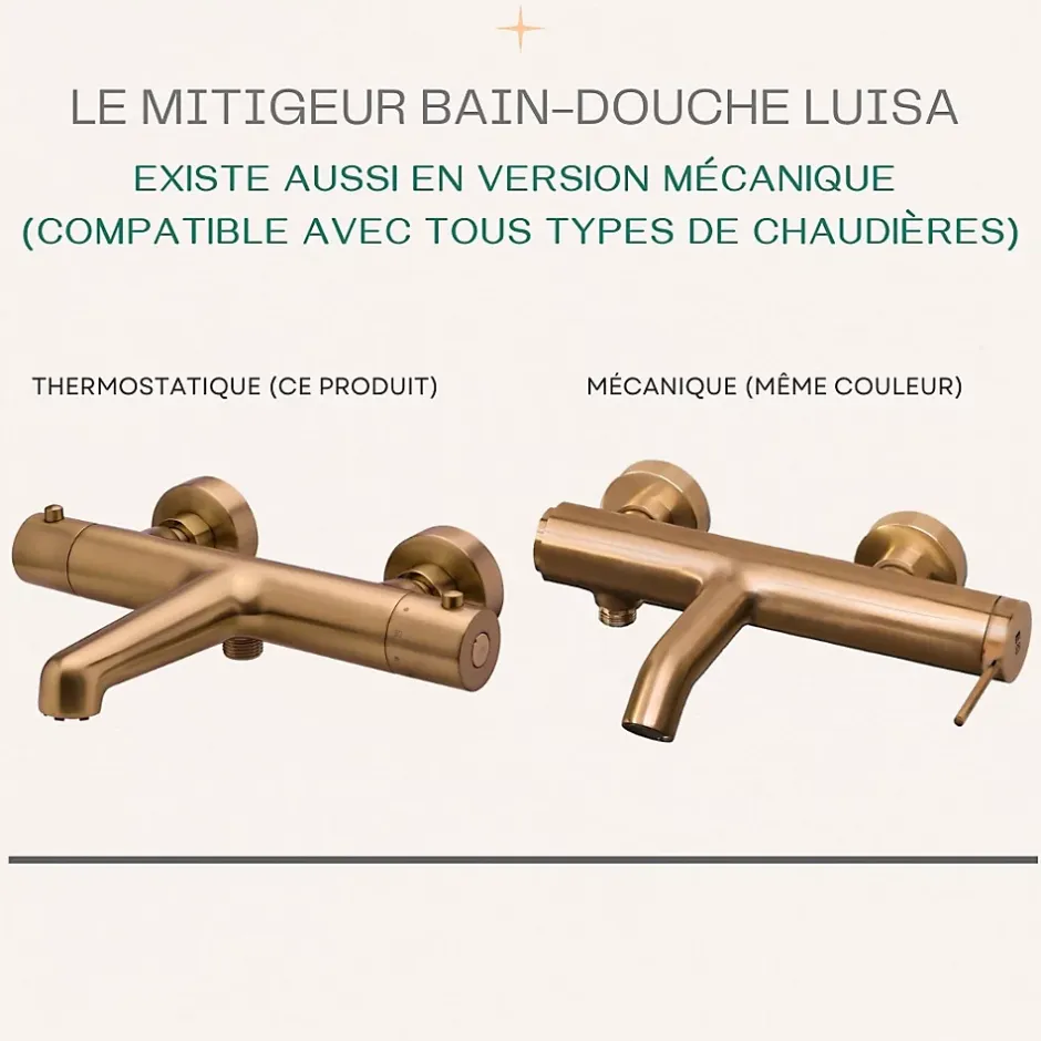 Essebagno Mitigeur bain-douche thermostatique cuivre brossé Luisa* Robinet De Baignoire