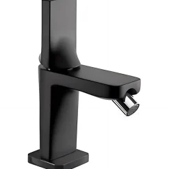 Sanindusa Mitigeur bidet design plat épuré contemporain Alfa Line 42 couleur noir et chrome livré avec 2 flexibles* Robinet De Bidet