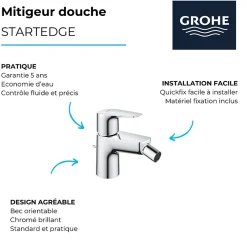 Grohe Mitigeur bidet Quickfix StartEdge + microfibre* Robinet De Bidet