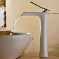 Kroos Mitigeur cascade Blanc pour Lavabo Chromé Design Moderne