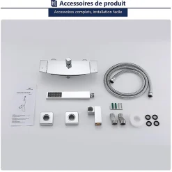 Homelody Mitigeur de Baignoire Cascade Robinet de Douche Mural avec Douchette à Mains Laiton Set de douche en Laiton Chromé