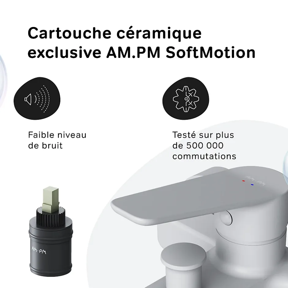 Am.Pm Europe Mitigeur de baignoire mécanique Robinet de baignoire, mitigeur salle de bain, Blanc FTA10033 Hit AM.PM