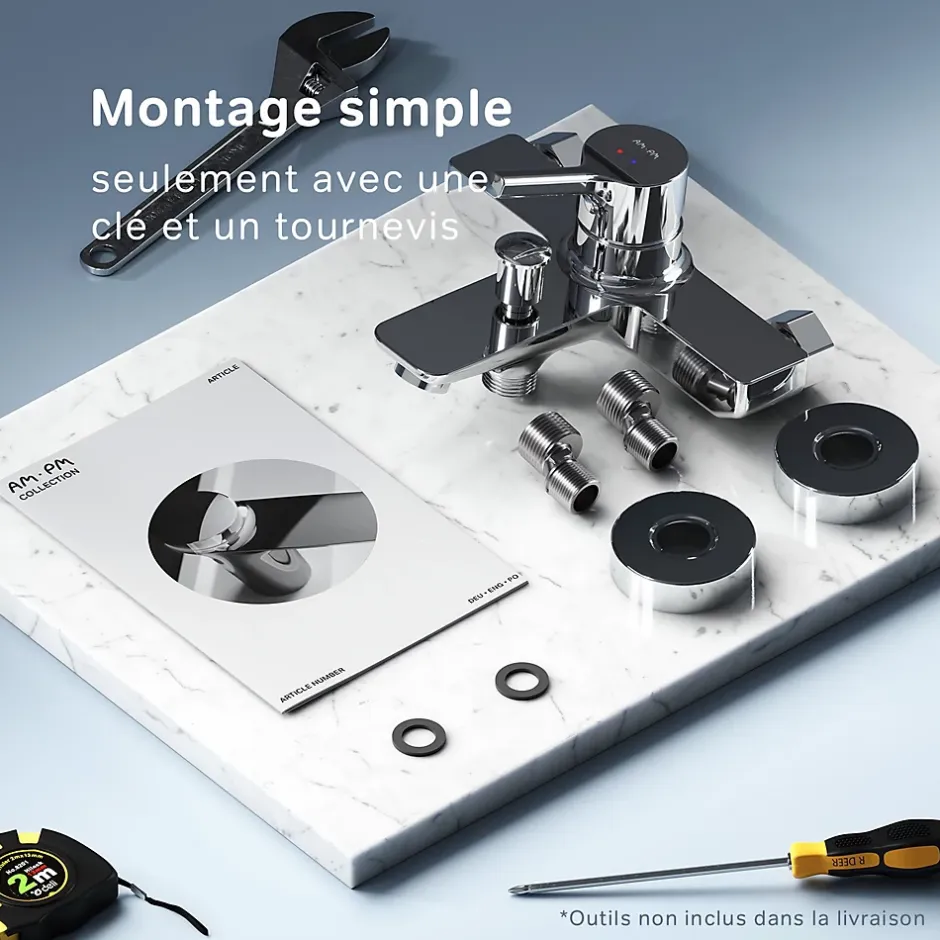 Am.Pm Europe Mitigeur de baignoire mécanique Robinet de baignoire, mitigeur salle de bain Chromé, FXB10000 X-Joy S AM.PM