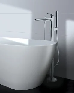 Duravit Mitigeur de baignoire monocommande sur pied avec bec et douchette + flexible - Chrome - 13,5x31,2x95cm - Wave* Robinet De Baignoire