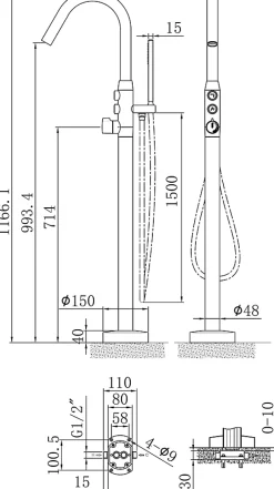 Bernstein Mitigeur de bain sur pied, Robinet mélangeur design sur pied pour baignoire - NT7752 - Chrome