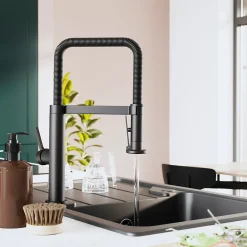 GoodHome Mitigeur de cuisine avec douchette noir mat Kamut* Evier Et Robinet De Buanderie