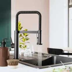 GoodHome Mitigeur de cuisine avec douchette noir mat Kamut* Evier Et Robinet De Buanderie