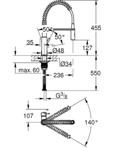 Grohe Mitigeur de cuisine avec douchette extractible chromé Get Pro
