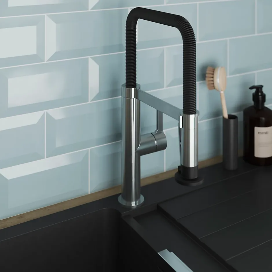 GoodHome Mitigeur de cuisine avec douchette argent et noir Kamut* Evier Et Robinet De Buanderie