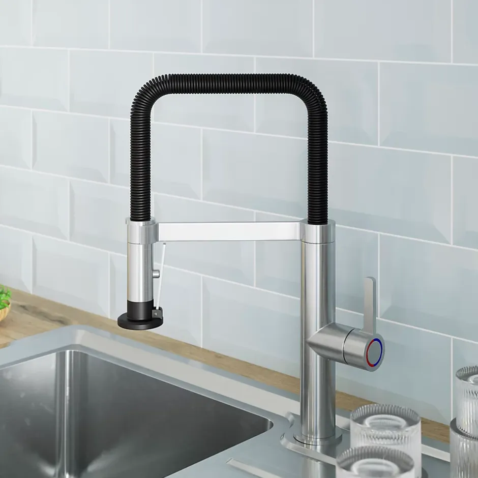 GoodHome Mitigeur de cuisine avec douchette argent et noir Kamut* Evier Et Robinet De Buanderie