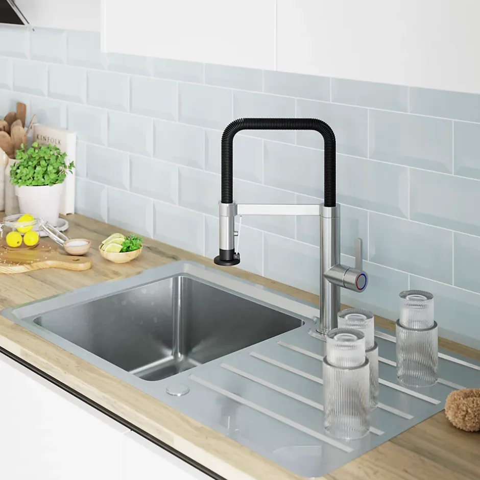 GoodHome Mitigeur de cuisine avec douchette argent et noir Kamut* Evier Et Robinet De Buanderie