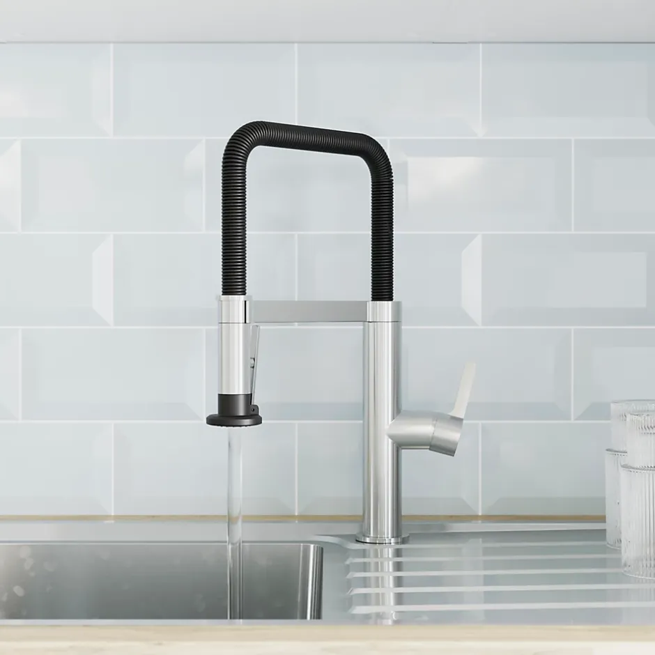 GoodHome Mitigeur de cuisine avec douchette argent et noir Kamut* Evier Et Robinet De Buanderie