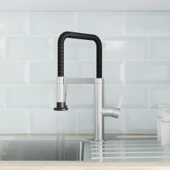 GoodHome Mitigeur de cuisine avec douchette argent et noir Kamut* Evier Et Robinet De Buanderie