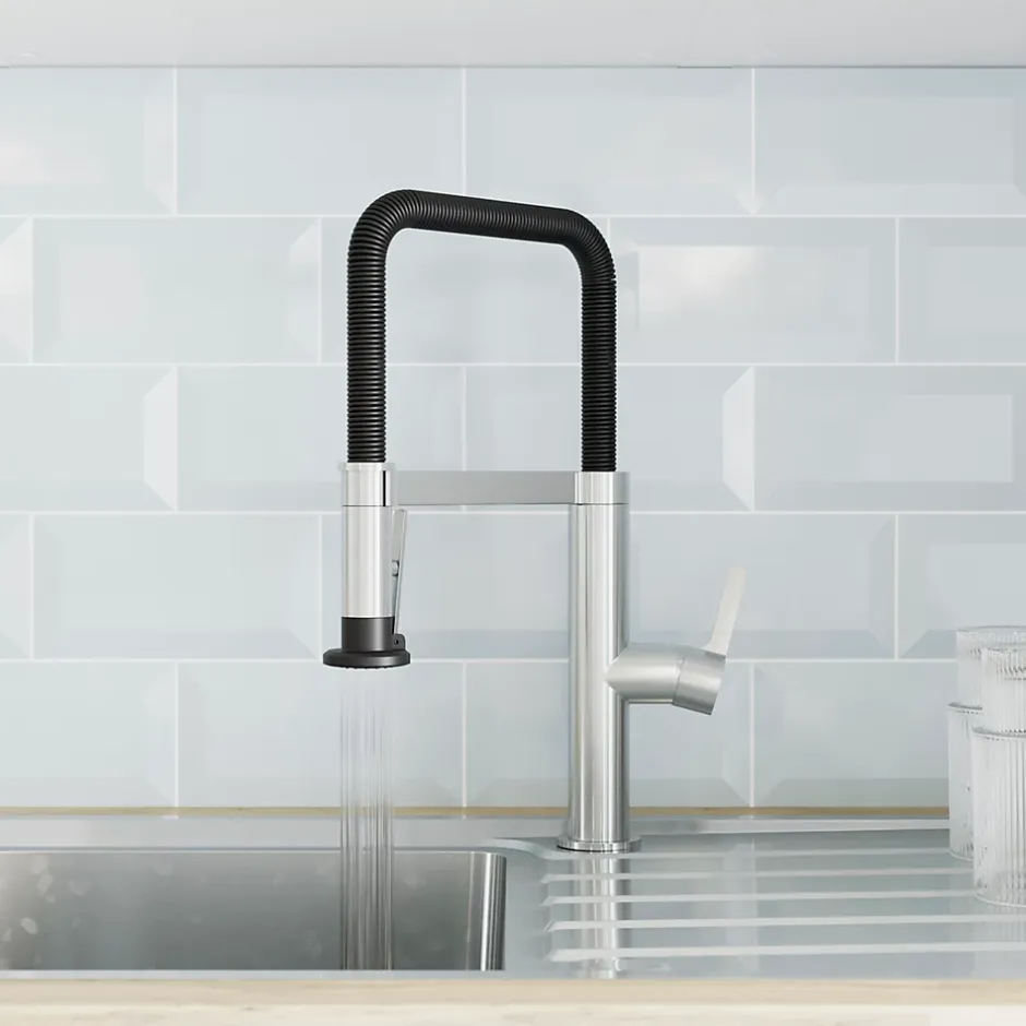 GoodHome Mitigeur de cuisine avec douchette argent et noir Kamut* Evier Et Robinet De Buanderie