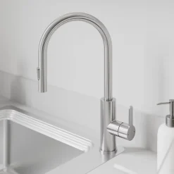 GoodHome Mitigeur de cuisine avec douchette effet inox brossé Zanthe