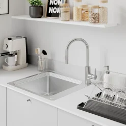 GoodHome Mitigeur de cuisine avec douchette effet inox brossé Zanthe